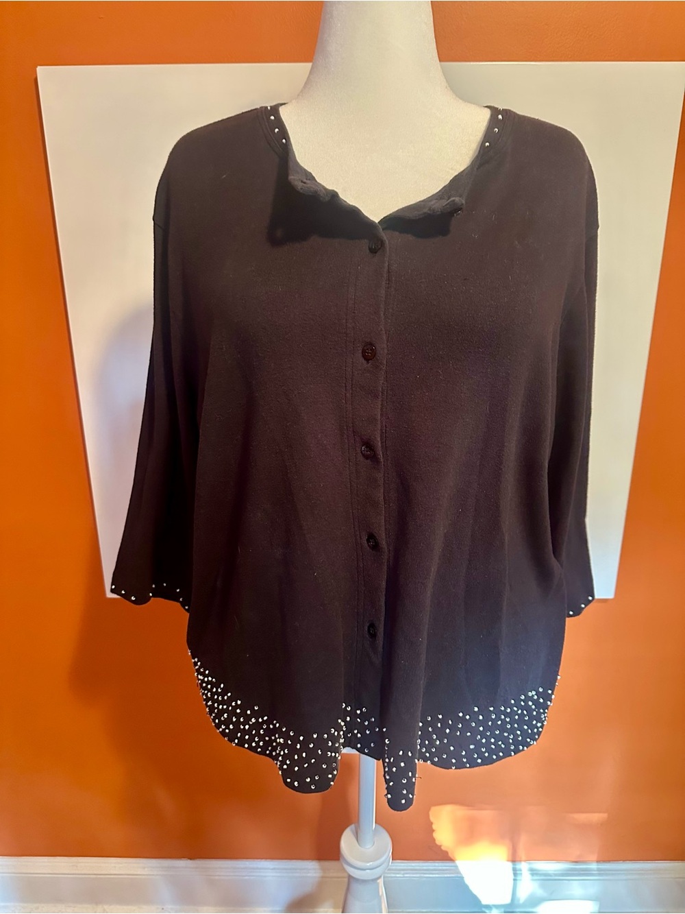 Coldwater Creek Black Beaded Cotton Cardigan Sweater Plus Size 1X